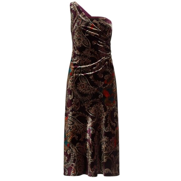 Lauren Ralph Lauren Dresses & Skirts - New Lauren RL Women One-Shoulder Velvet Cocktail Dress Paisley 8 Boho Elegant